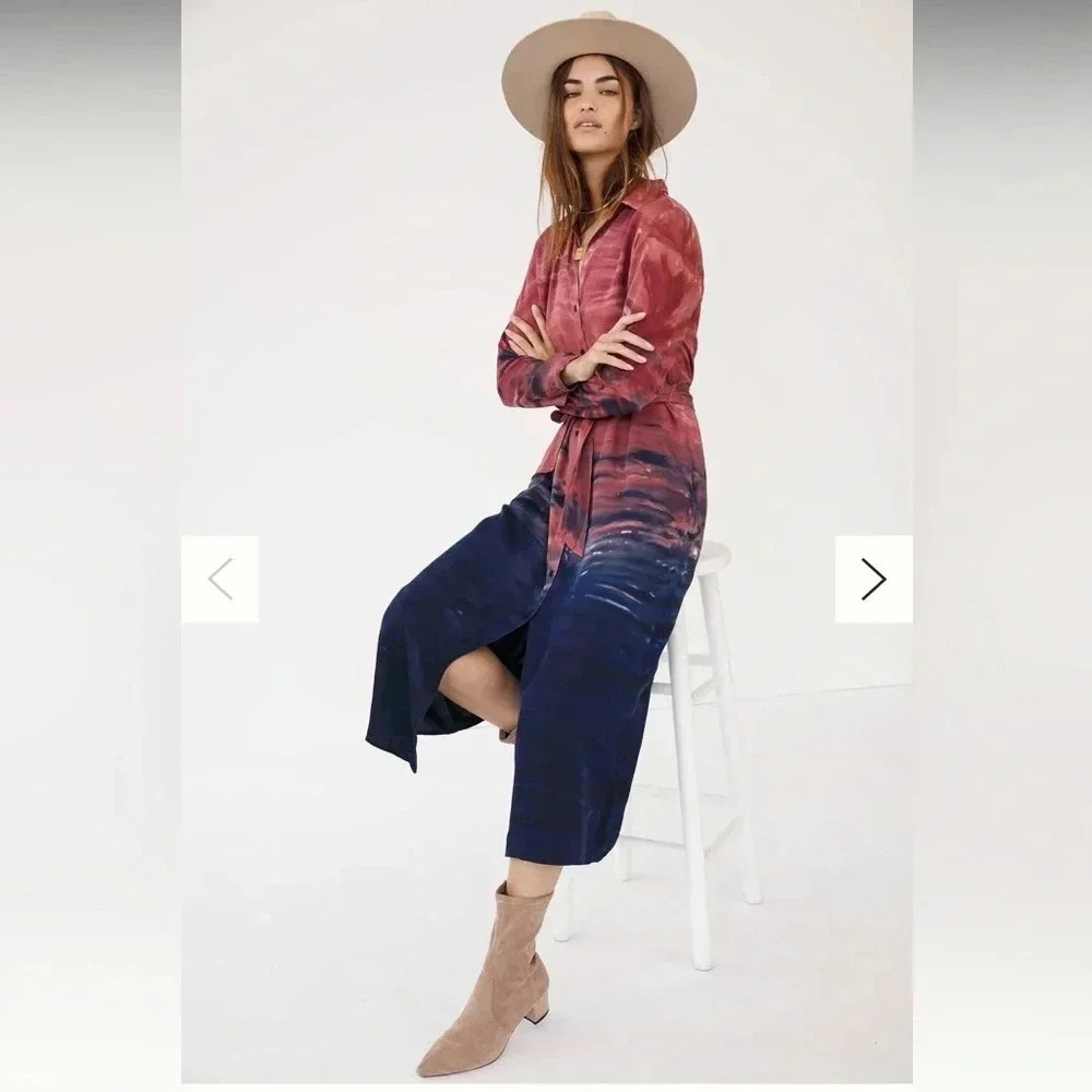 Anthropologie Cloth & Stone - Claudia Tie-Dye Maxi Shirtdress - Blue/Red - Small